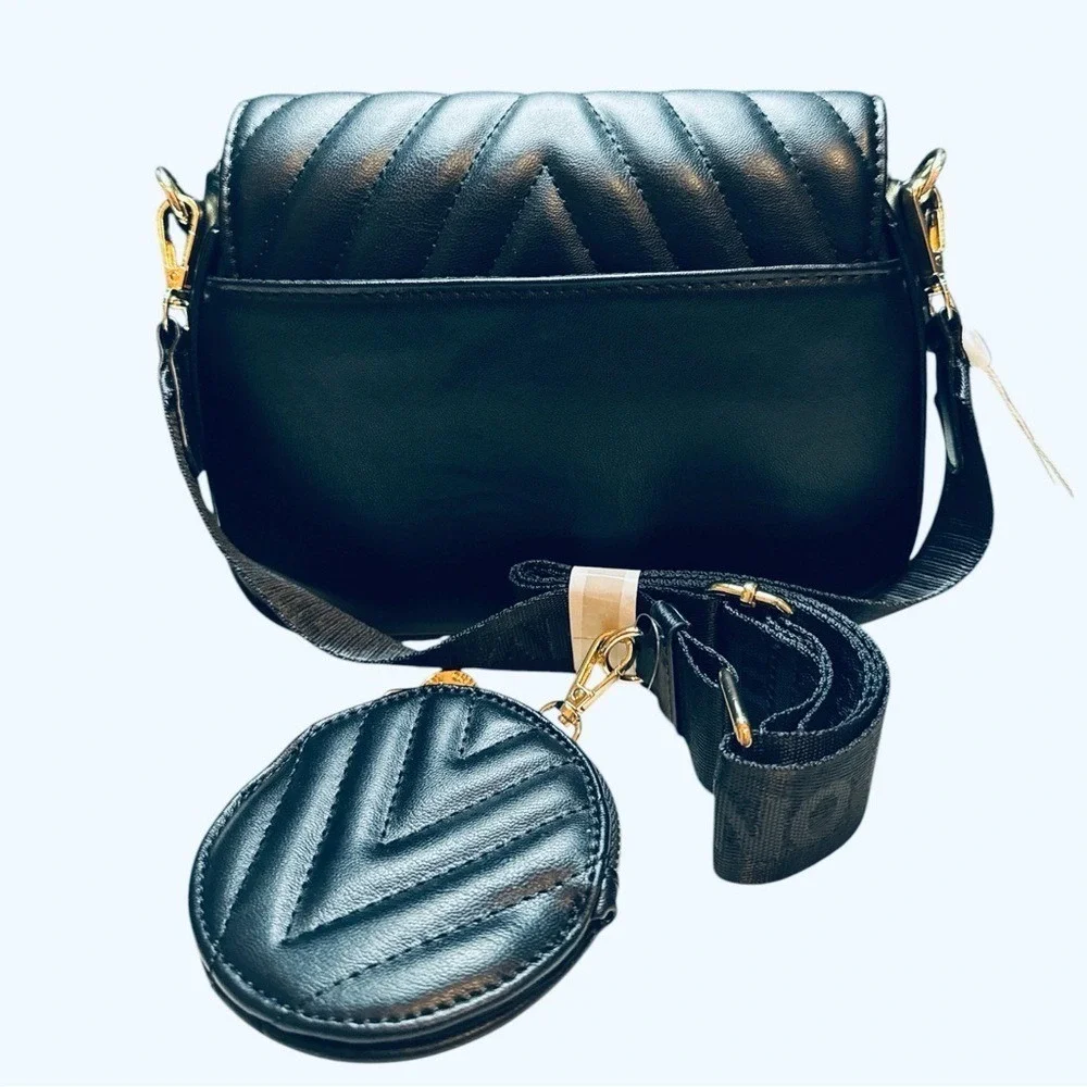 Valentino Orlandi Black‎ Quilted Crossbody Bag with Gold Accent and Coin Wallet